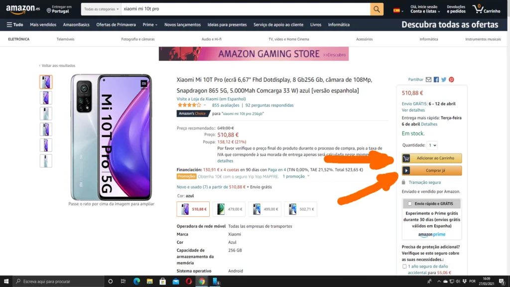 Adicionar Produto ao Carrinho na Amazon