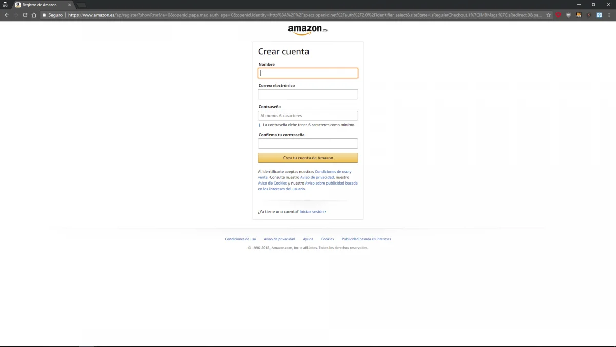 Criar conta e registar-se na Amazon Espanha