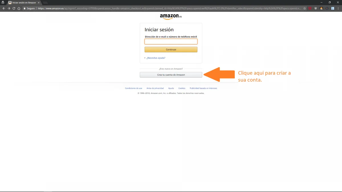 Criar conta na Amazon Espanha